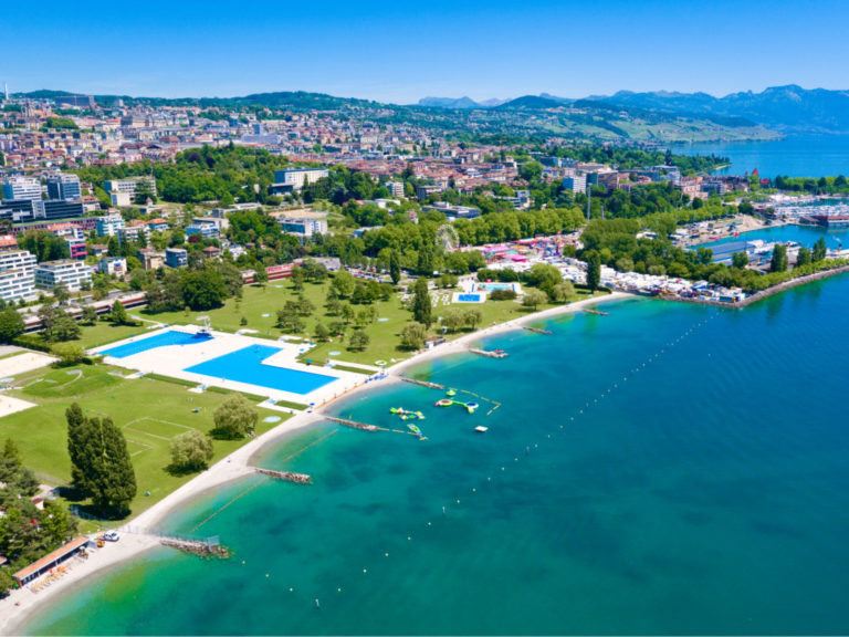 Vue panoramique de Lausanne-Bellerive, prises de vues exclusives pour Lausanne Tourisme avec dr&ocirc;ne, juin 2017