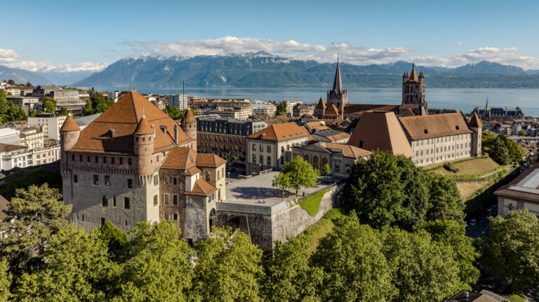 Vue sur la Cite, avec le Chateau St-Maire, l'Ancienne Academie et la Cathedrale de Lausanne.